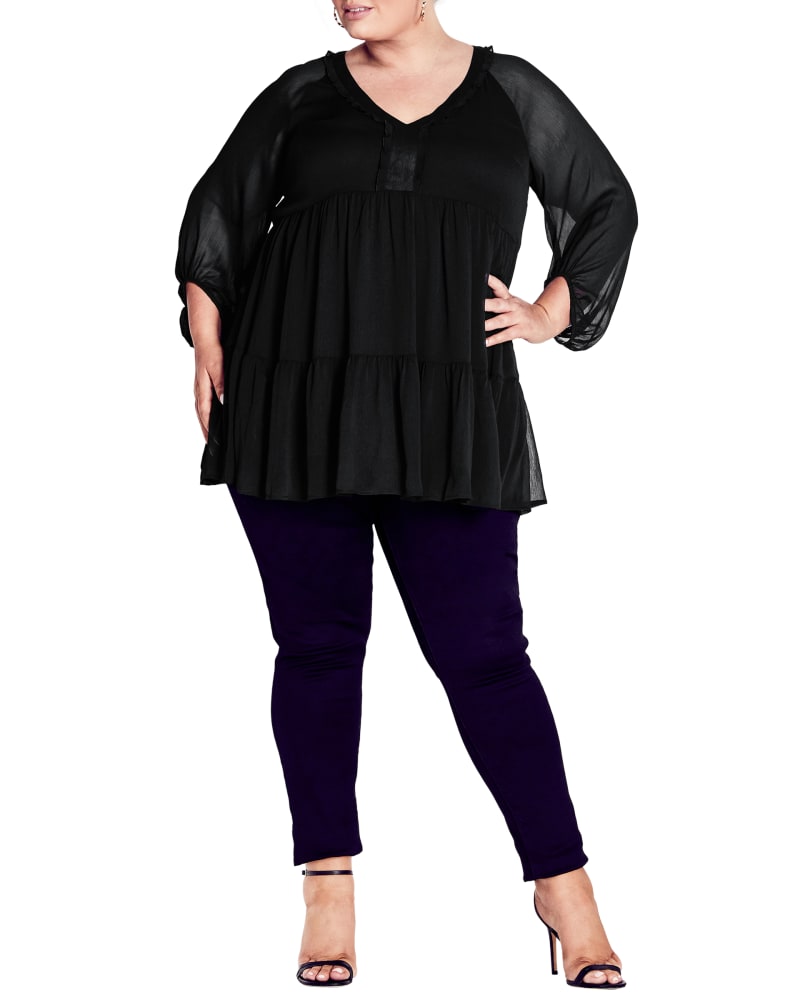 Front of a model wearing a size 20 TUNIC DRESS ANGELINA in Black by Arna York. | dia_product_style_image_id:302876